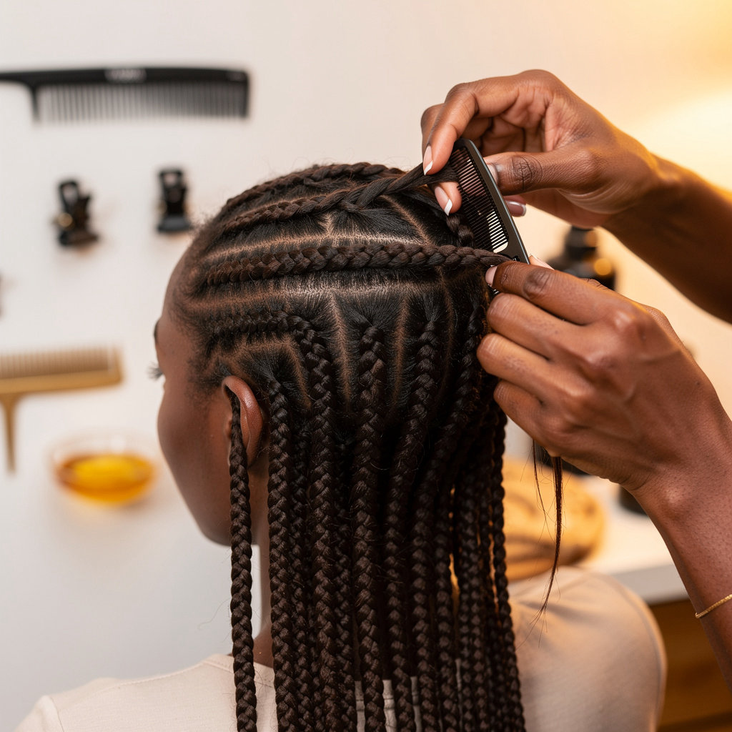 Yuma's Hair Braiding professional protective styling demonstration showing healthy natural hair care